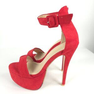 NWB LIURUIJA Red Suede Platform High Heel Sandal Open Toe Ankle Sz 37 US 6.5 - 7